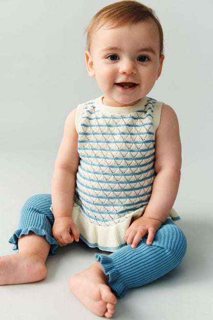 FUB Baby Pointelle Knit Top – Ecru/Sea | Organic Cotton Tank FUB