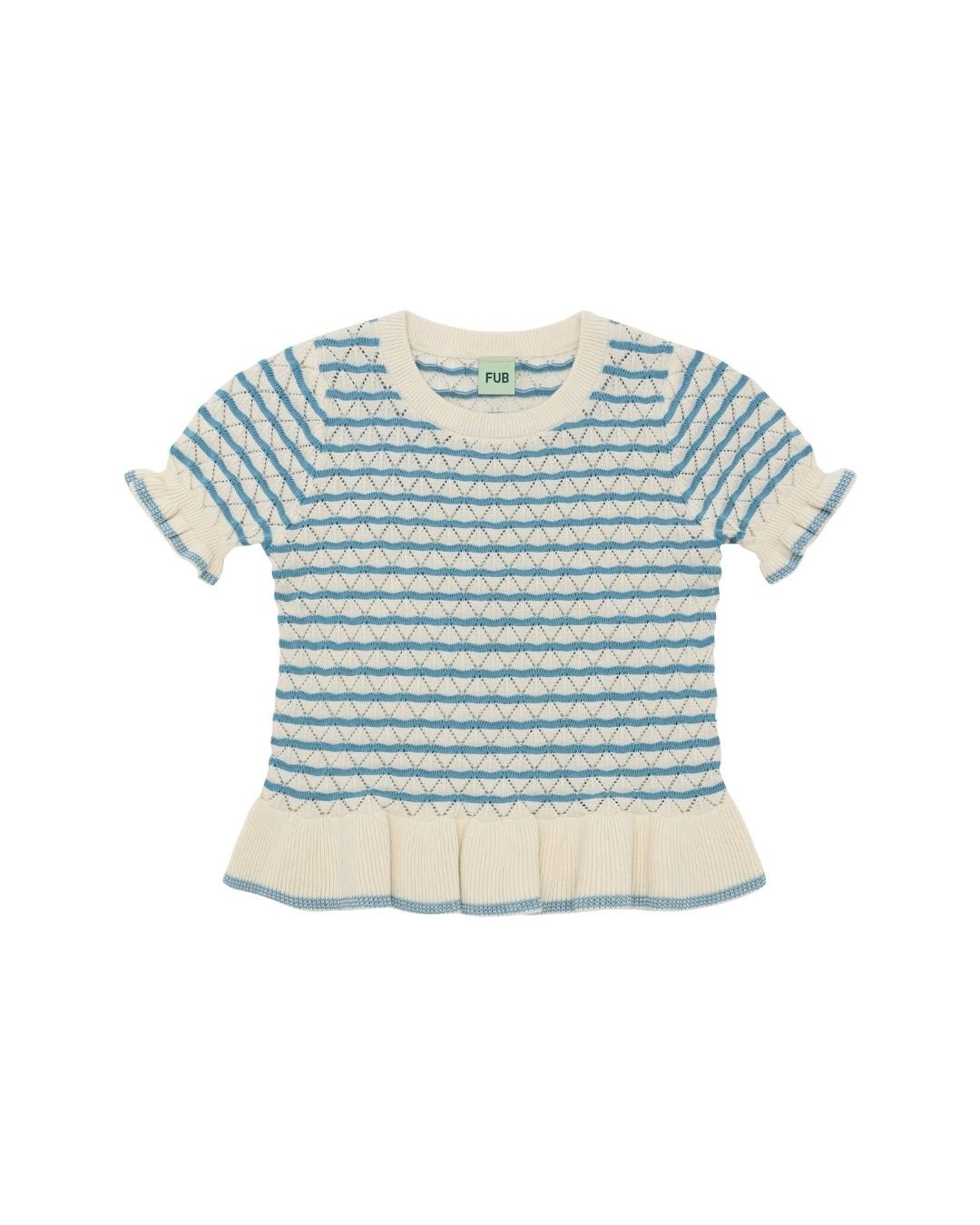 FUB Pointelle Knit Tee – Ecru/Sea | Organic Cotton Kids Top FUB