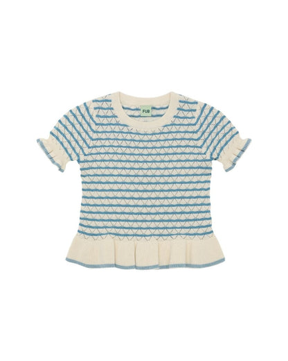 FUB Pointelle Knit Tee – Ecru/Sea | Organic Cotton Kids Top FUB