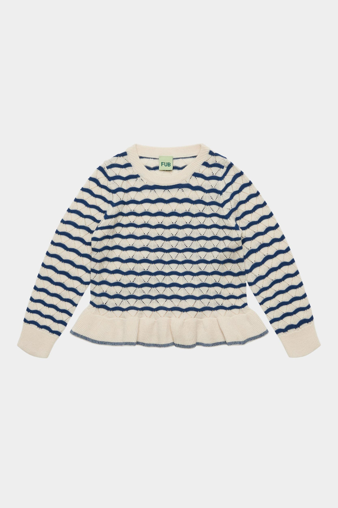 FUB Pointelle Tee - Ecru/Deep Indigo