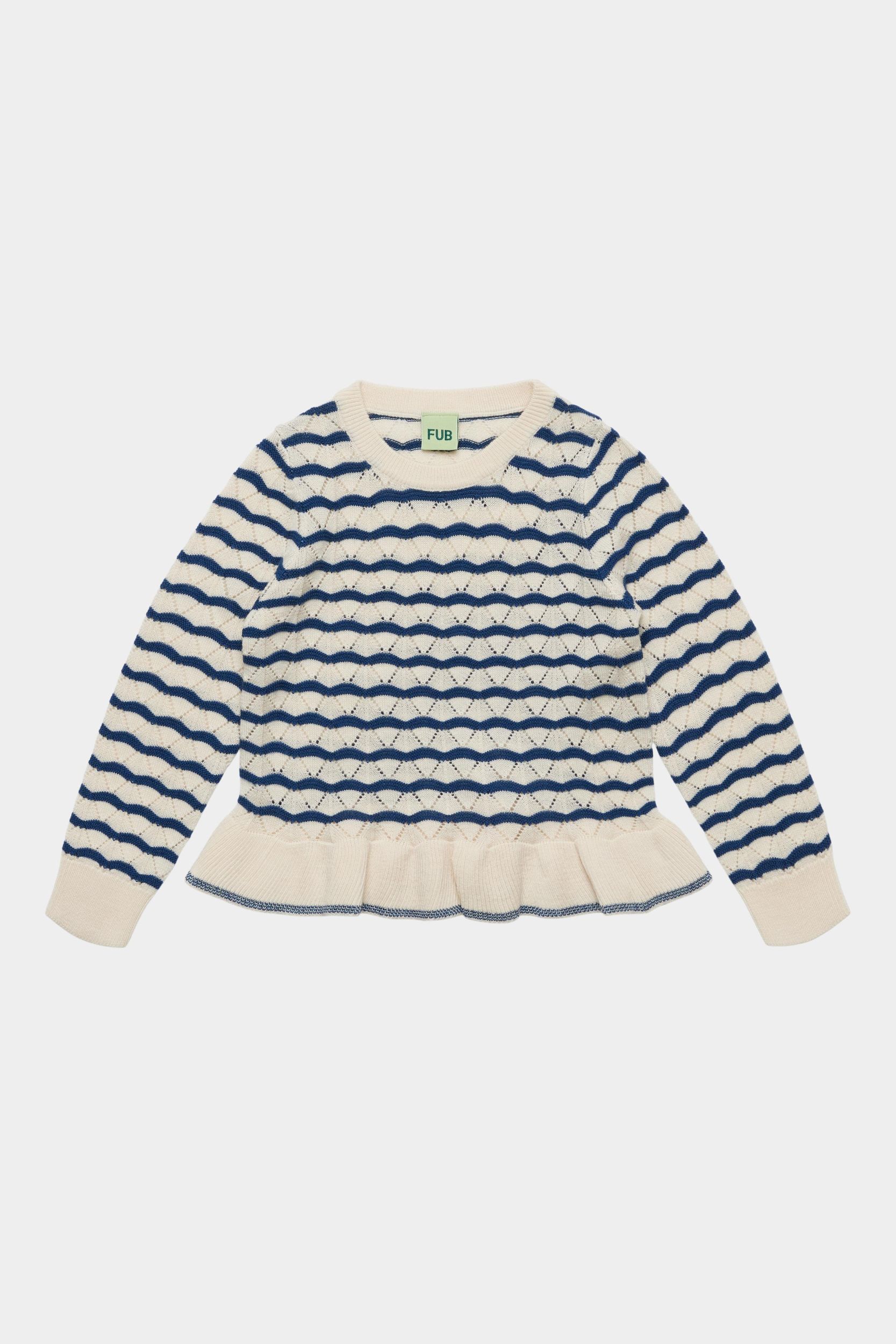 FUB Pointelle Tee - Ecru/Deep Indigo