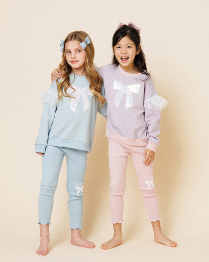 Glitter Bow Frill Sweatshirt Set - Pink Petite Hailey