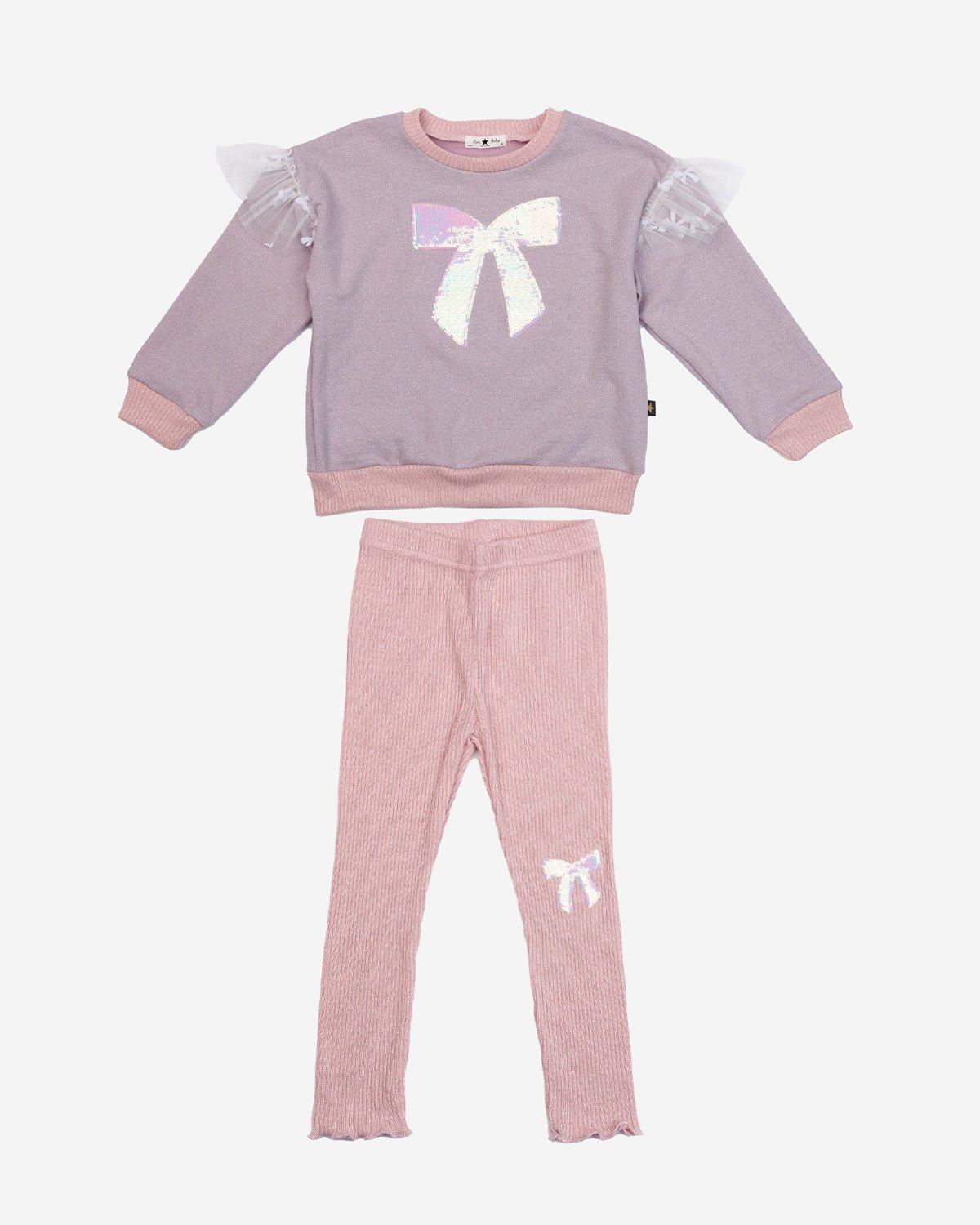 Glitter Bow Frill Sweatshirt Set - Pink Petite Hailey