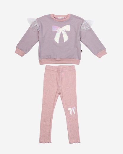 Glitter Bow Frill Sweatshirt Set - Pink Petite Hailey