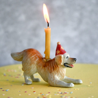 Camp Hollow Golden Retriever Birthday Candle Holder | Porcelain Cake Topper