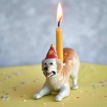 Camp Hollow Golden Retriever Birthday Candle Holder | Porcelain Cake Topper