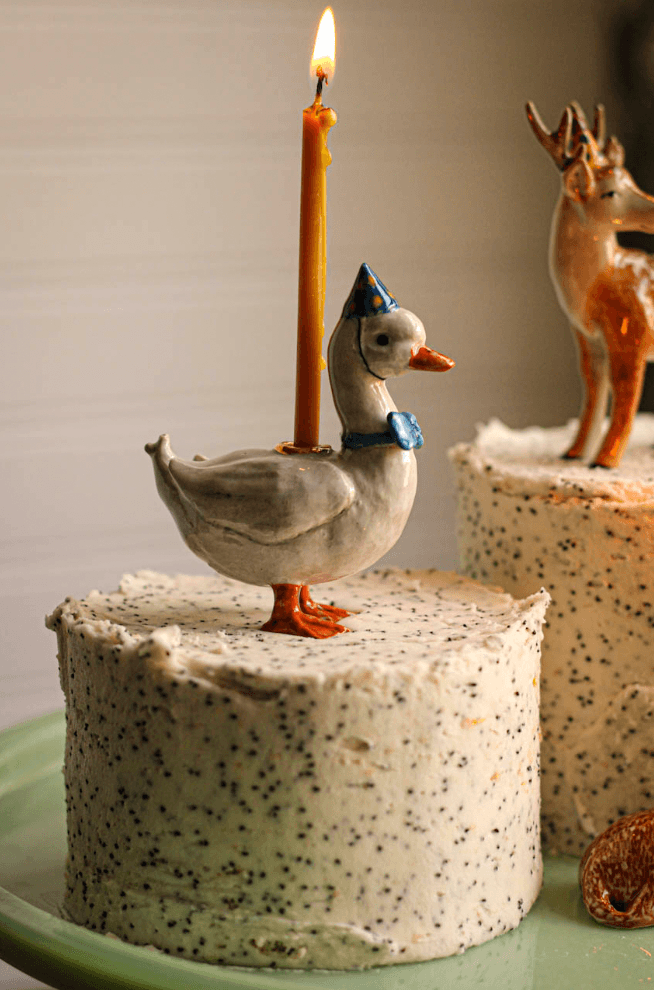 Camp Hollow Blue Goose Birthday Candle Holder | Porcelain Cake Topper