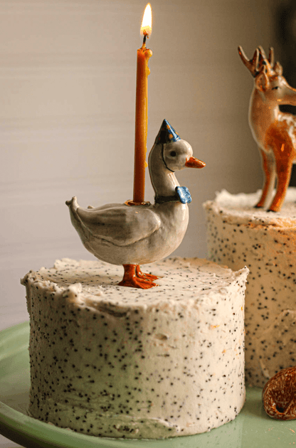 Camp Hollow Blue Goose Birthday Candle Holder | Porcelain Cake Topper