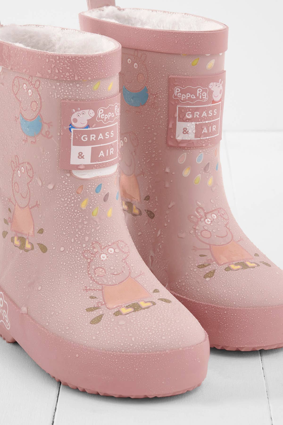 Grass &amp; Air - Peppa Pig Pink Colour - Changing Kids Wellies, Teddy Fleece Grass &amp; Air