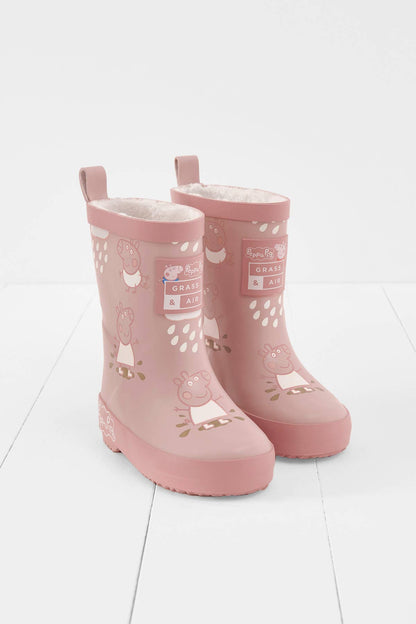 Grass &amp; Air - Peppa Pig Pink Colour - Changing Kids Wellies, Teddy Fleece Grass &amp; Air