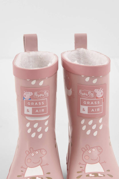 Grass &amp; Air - Peppa Pig Pink Colour - Changing Kids Wellies, Teddy Fleece Grass &amp; Air
