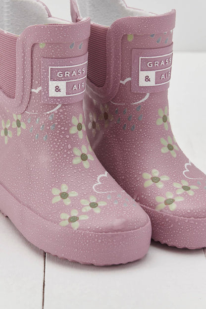 Grass & Air - Pink Bloom Floral Short Colour - Changing Kids Wellies Grass & Air - enjoykidsus