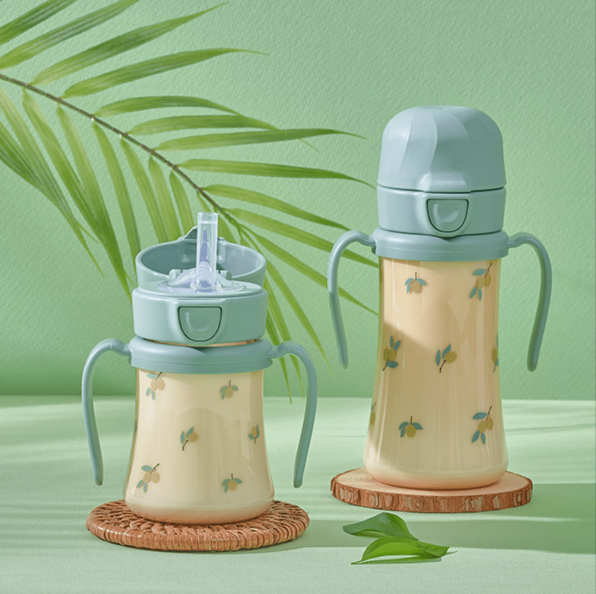 Grosmimi 300ml Straw Cup with Flip Top &amp; Weight - 10oz Pistachio Grosmimi