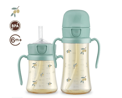 Grosmimi 300ml Straw Cup with Flip Top &amp; Weight - 10oz Pistachio Grosmimi