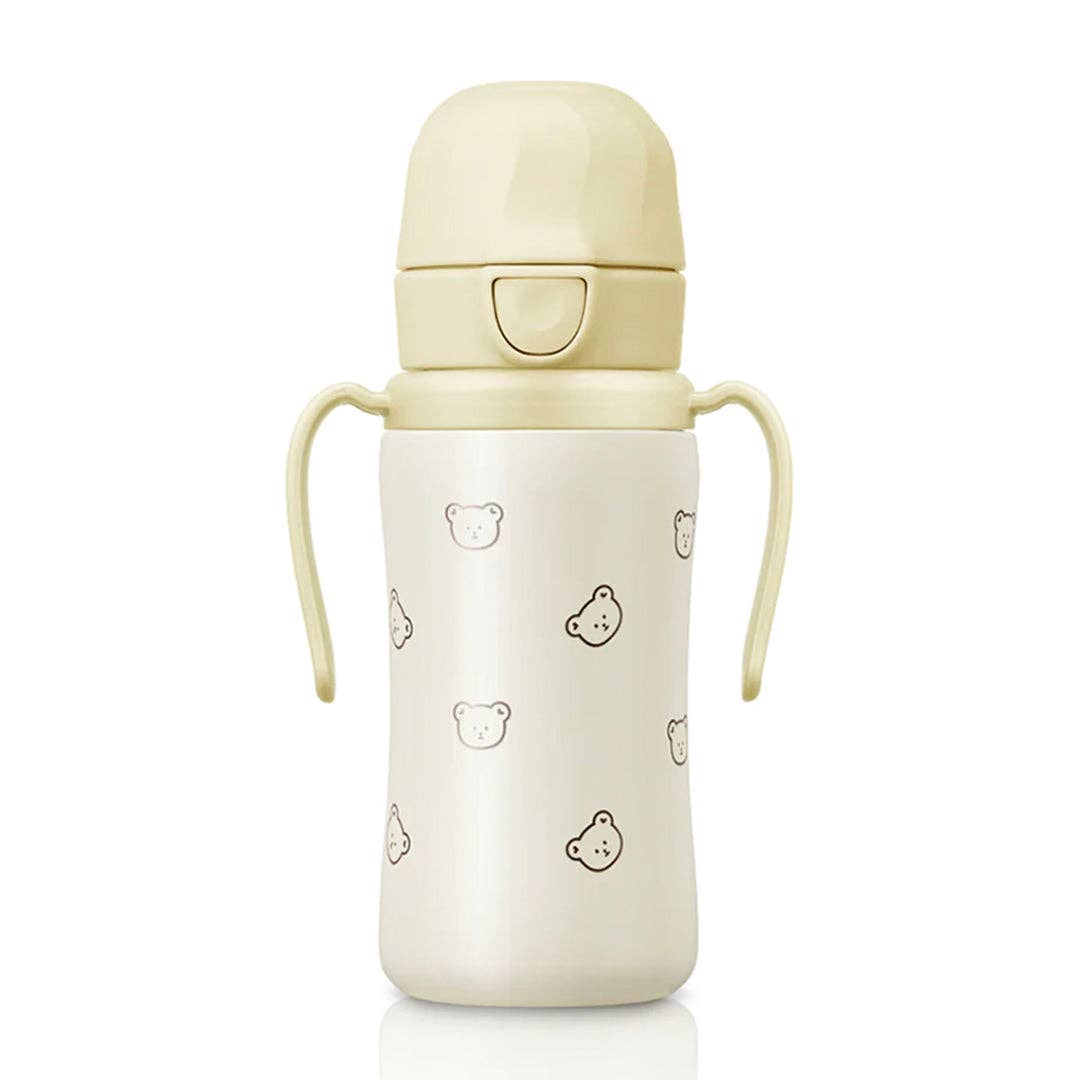 Grosmimi Stainless Steel Straw Cup with Flip Top - 10oz (300ml): Bear_Butter Grosmimi