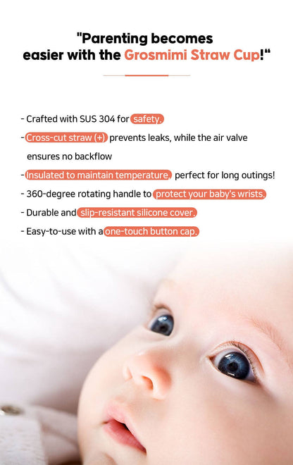 Grosmimi Stainless Steel Straw Cup with Flip Top - 10oz (300ml): Bear_Butter Grosmimi