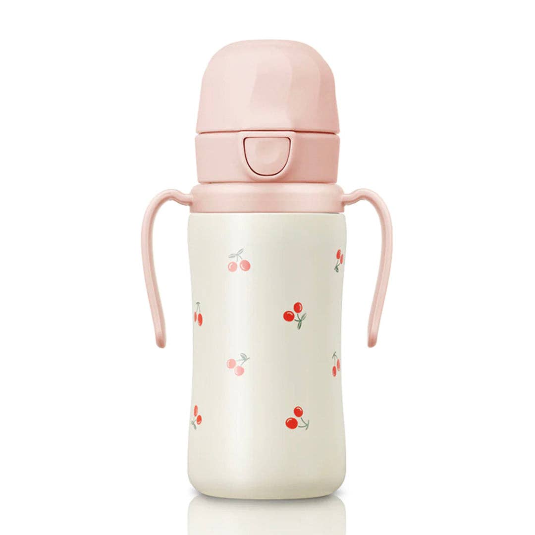 Grosmimi Stainless Steel Straw Cup with Flip Top - 10oz (300ml): Cherry_Peach Grosmimi