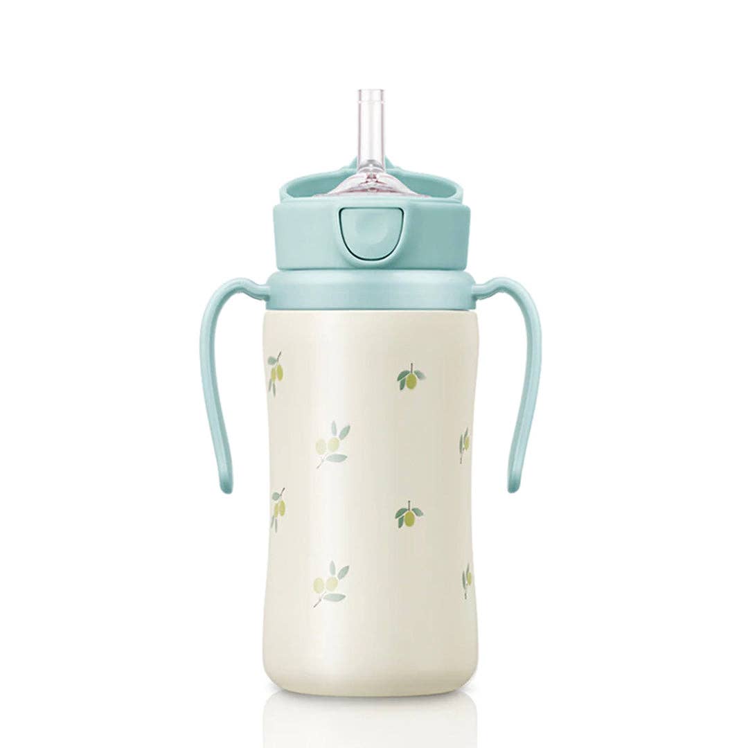 Grosmimi Stainless Steel Straw Cup with Flip Top - 10oz (300ml): Olive_Pistachio Grosmimi