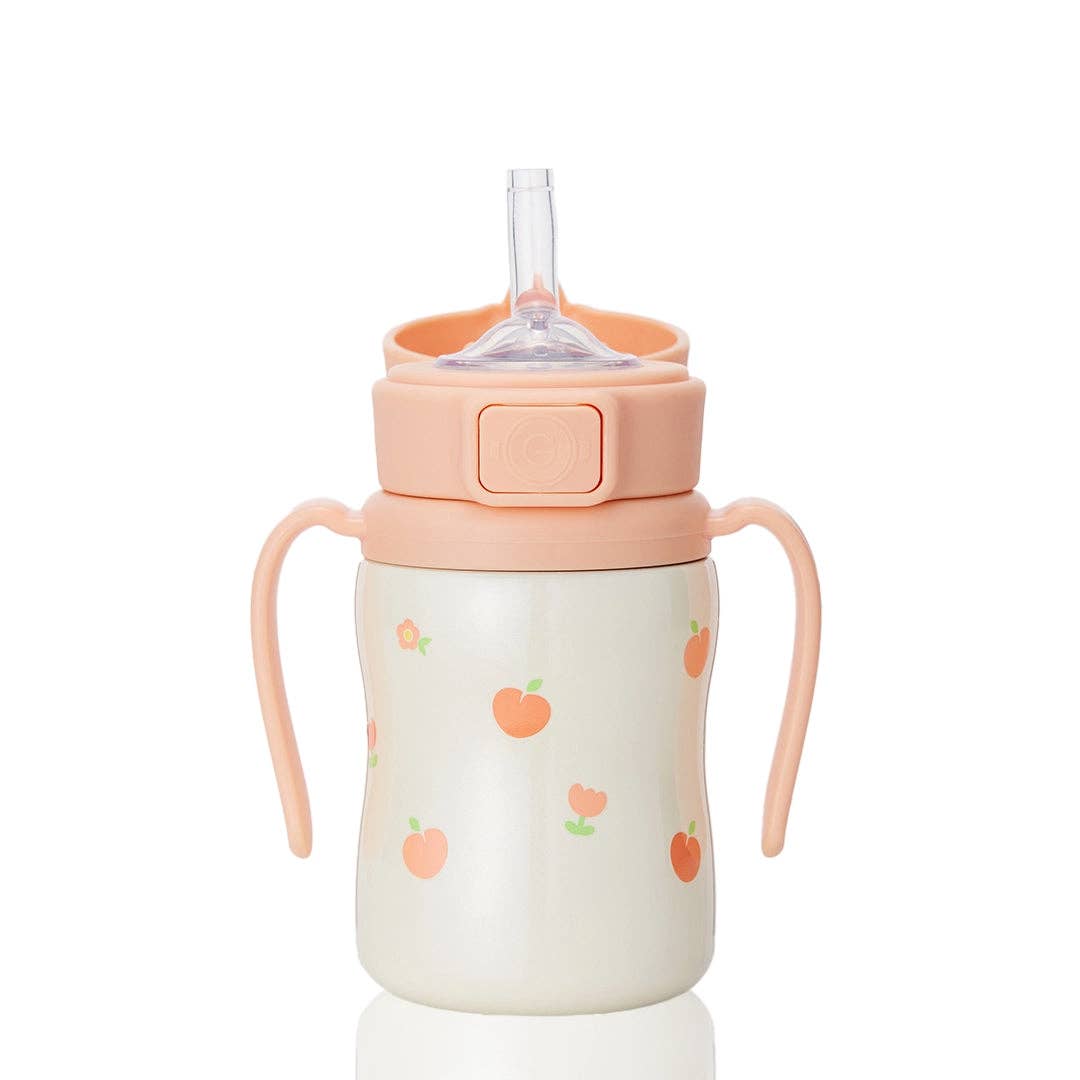 Grosmimi Stainless Steel Straw Cup with Flip Top - 6oz (200ml): Flower_Coral Grosmimi