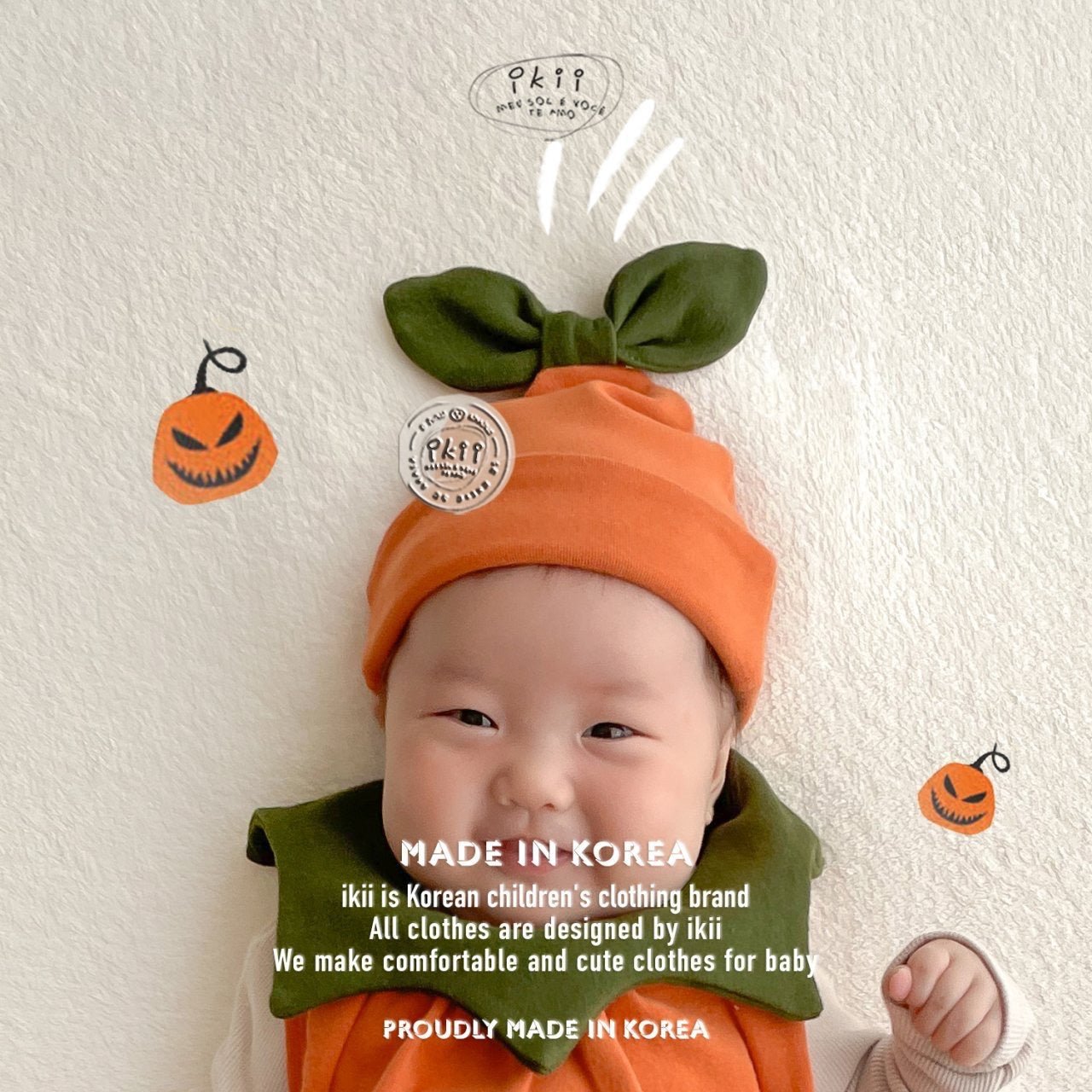 Halloween pumpkin 2 set(Sleeveless romper + hat) ikii - enjoykidsus