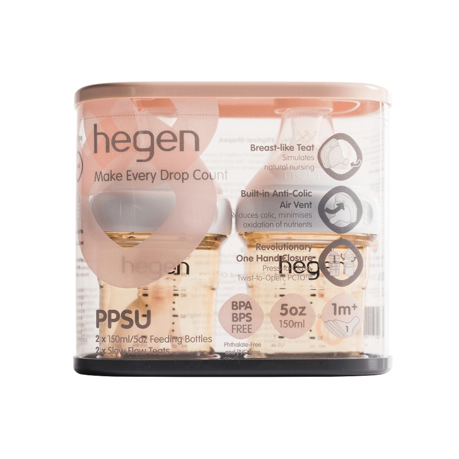 Hegen PCTO™ 150ml/5oz Feeding Bottle PPSU 2 - Pack with 2 x Slow Flow Nipple (1 to 3 months) Hegen - enjoykidsus