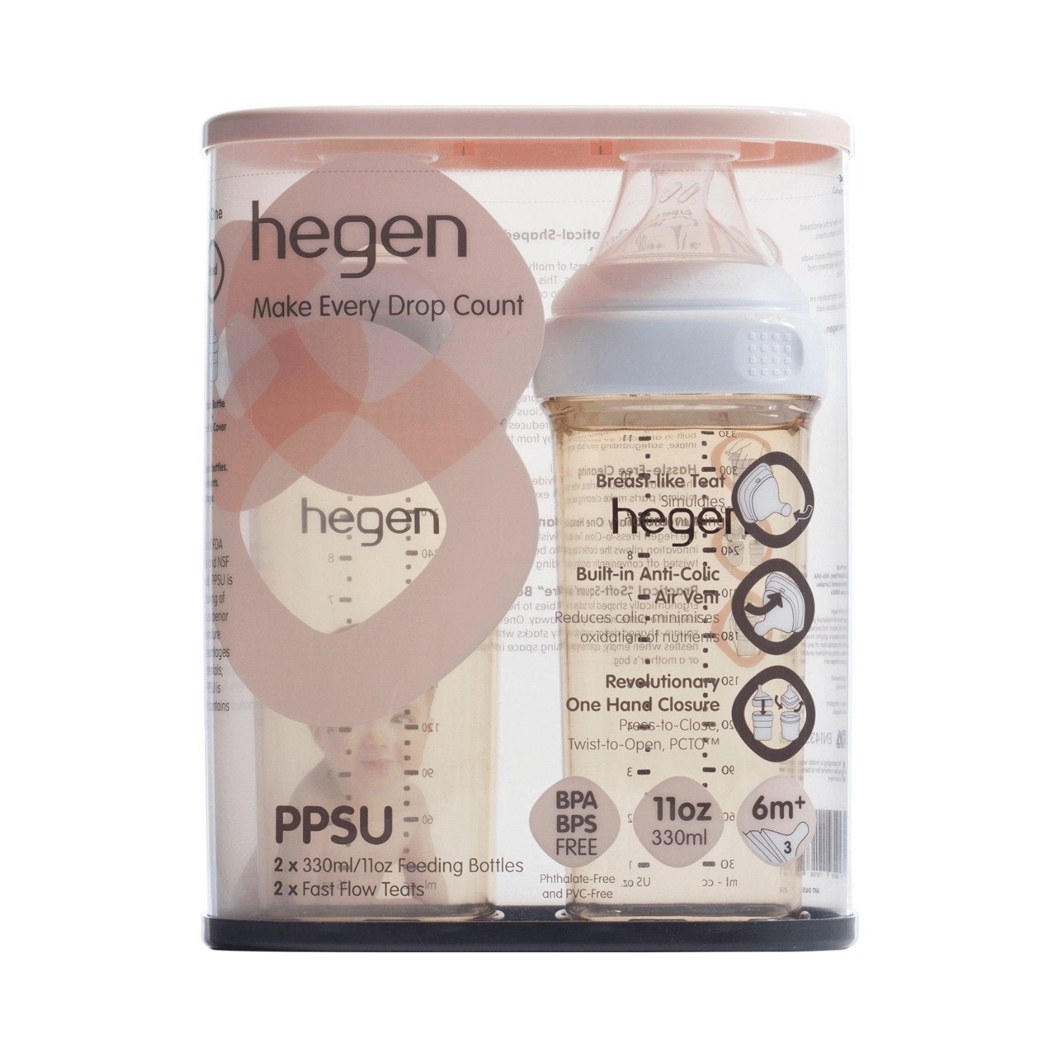 Hegen PCTO™ 330ml/11oz Feeding Bottle PPSU, 2 - Pack with 2 x Fast Flow Nipple (6 months and beyond) Hegen - enjoykidsus