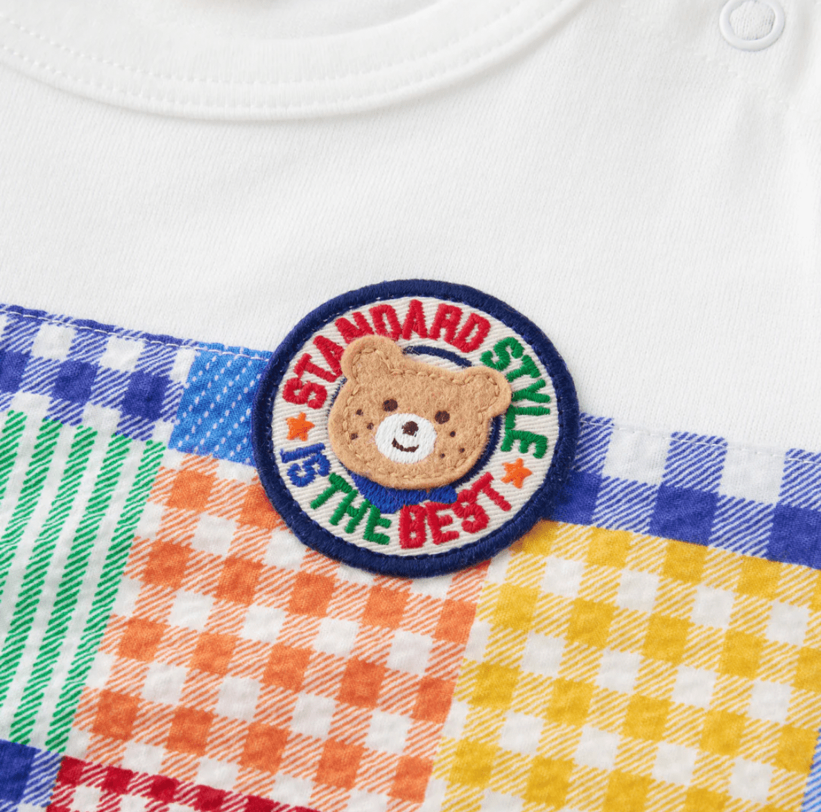 Hot Biscuits Patchwork Gingham T-Shirt – White MIKI HOUSE