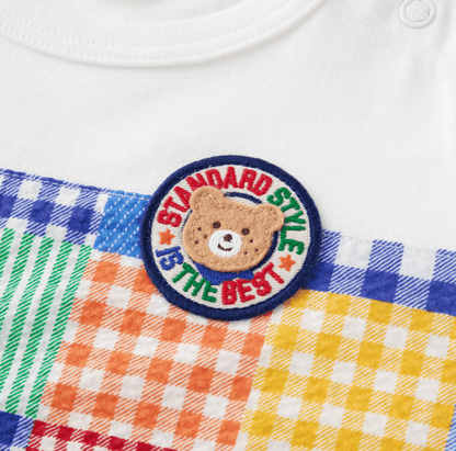 Hot Biscuits Patchwork Gingham T-Shirt – White MIKI HOUSE