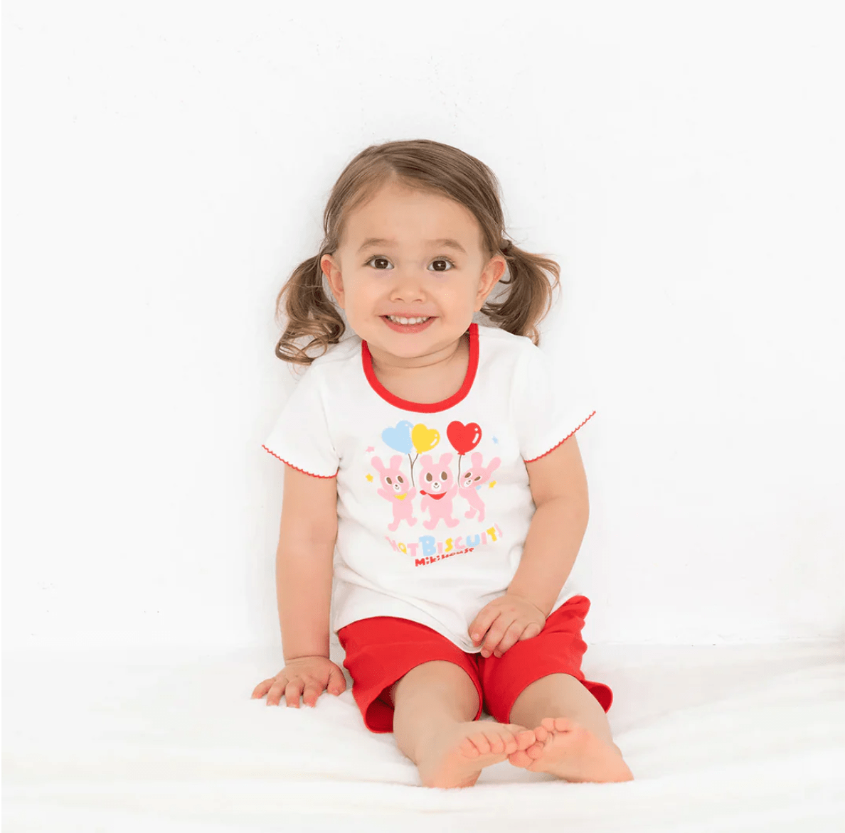 Hot Biscuits Room Wear Set – Bunny Balloon Print MIKI HOUSE