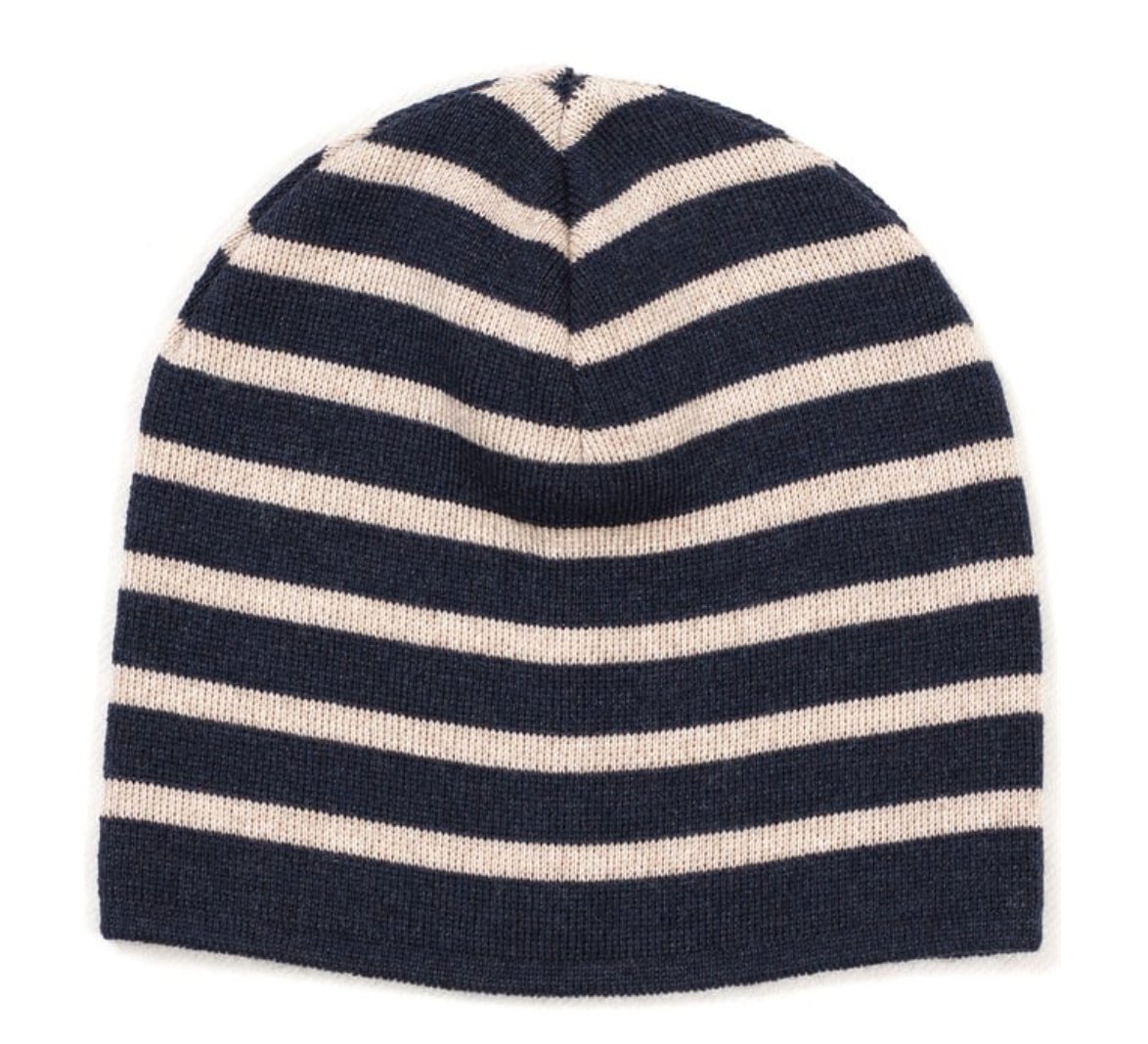 Huttelhut Neon Knit Beanie In Merino Wool, Navy Camel Stripe Huttelihut