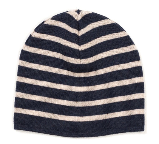 Huttelhut Neon Knit Beanie In Merino Wool, Navy Camel Stripe Huttelihut - enjoykidsus