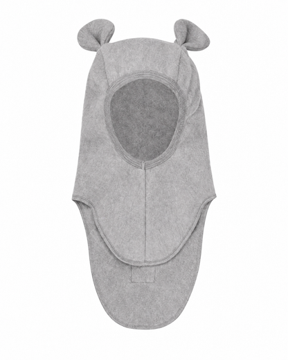 Huttelihut Teddy Ears Cotton Fleece Balaclava in Medium Grey Melange - front view on white background