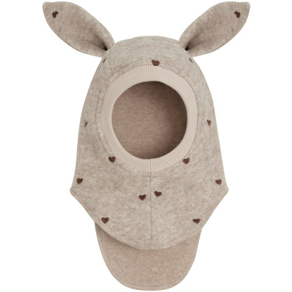 Huttelihut Embroidered Bunny Ears Wool Balaclava in Sand Melange - product view