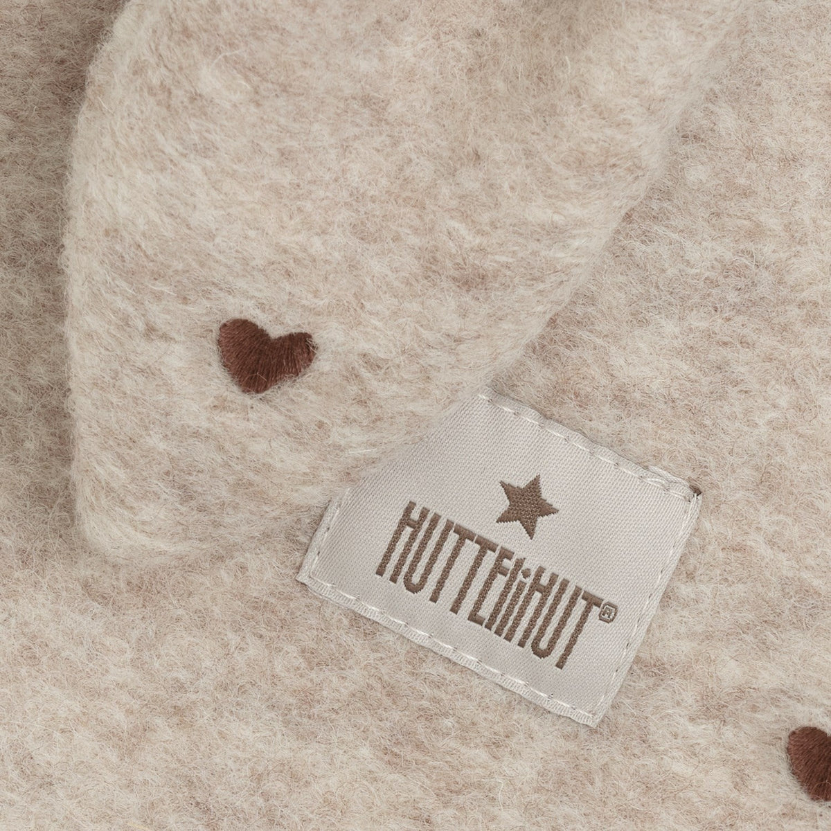 Huttelihut Embroidered Bunny Ears Wool Balaclava in Sand Melange - detail view 1