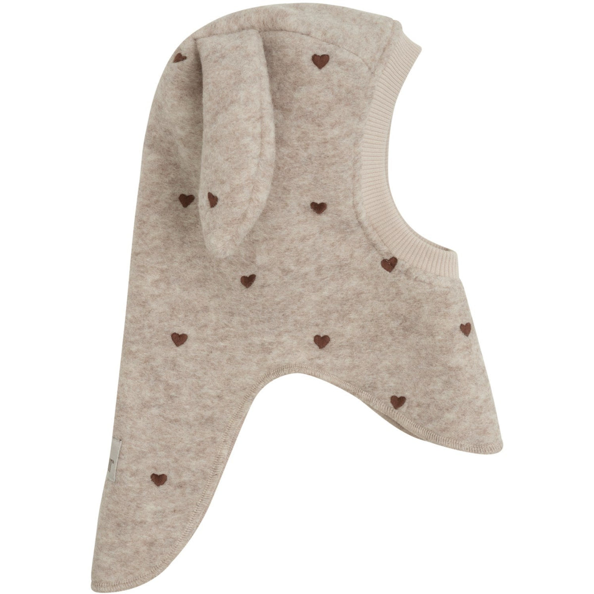 Huttelihut Embroidered Bunny Ears Wool Balaclava in Sand Melange - detail view 2