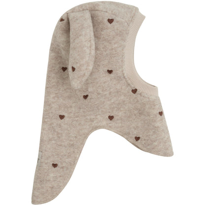 Huttelihut Embroidered Bunny Ears Wool Balaclava in Sand Melange - detail view 2