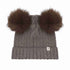 Huttelihut Wool Knit Hat with Alpaca Pompoms in Brown Melange - product view