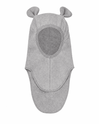 Huttelihut Teddy Ears Cotton Fleece Balaclava in Medium Grey Melange - front view on white background