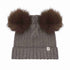 Huttelihut Wool Knit Hat with Alpaca Pompoms in Brown Melange - product view