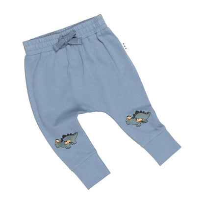 Huxbaby Adventure Dino drop crotch pants, angled front view