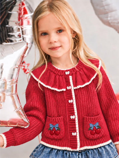 Huxbaby Cherry Frill Cardi - Cherry