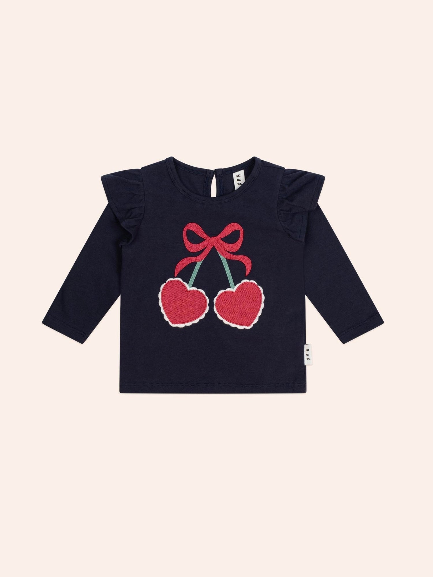Huxbaby Cherry Heart Frill Top – Organic Cotton Festive Top Huxbaby