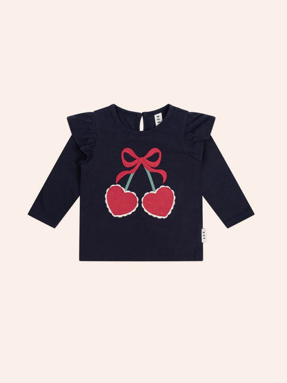 Huxbaby Cherry Heart Frill Top – Organic Cotton Festive Top Huxbaby