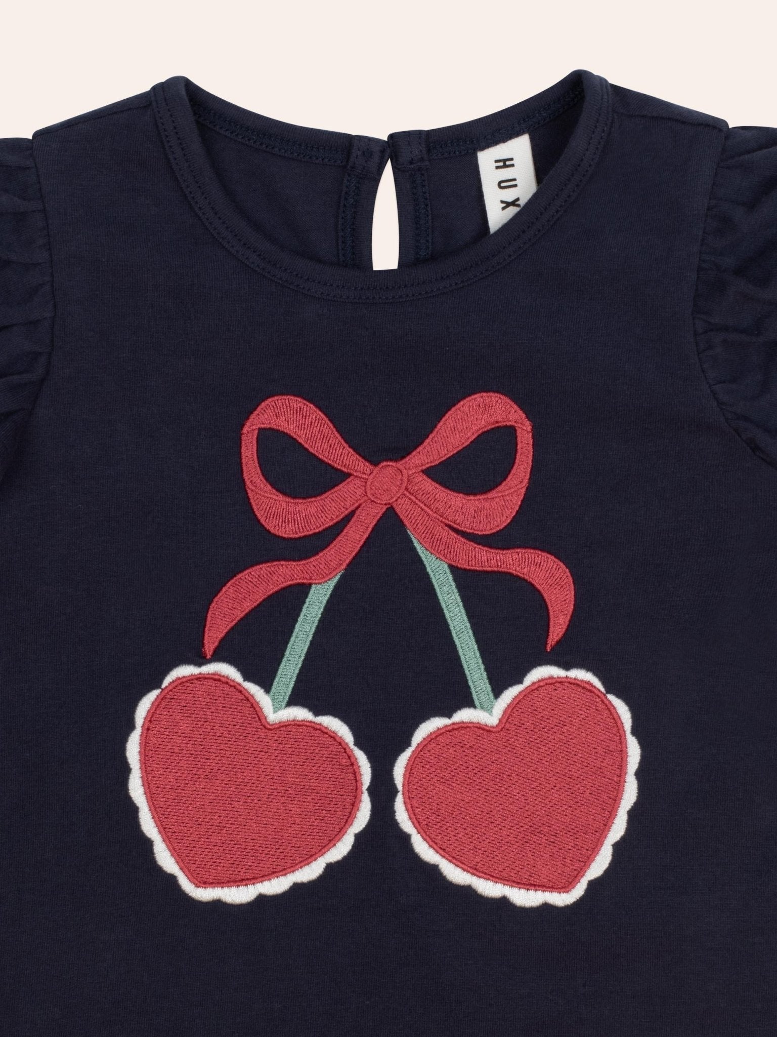 Huxbaby Cherry Heart Frill Top – Organic Cotton Festive Top Huxbaby