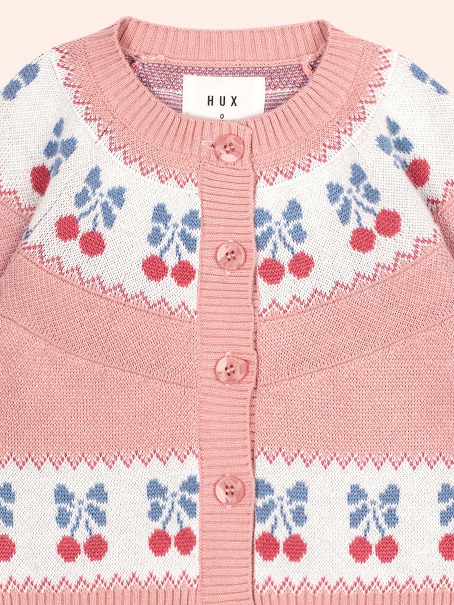 Huxbaby Folk Cherry Bow Cardi Pink Huxbaby