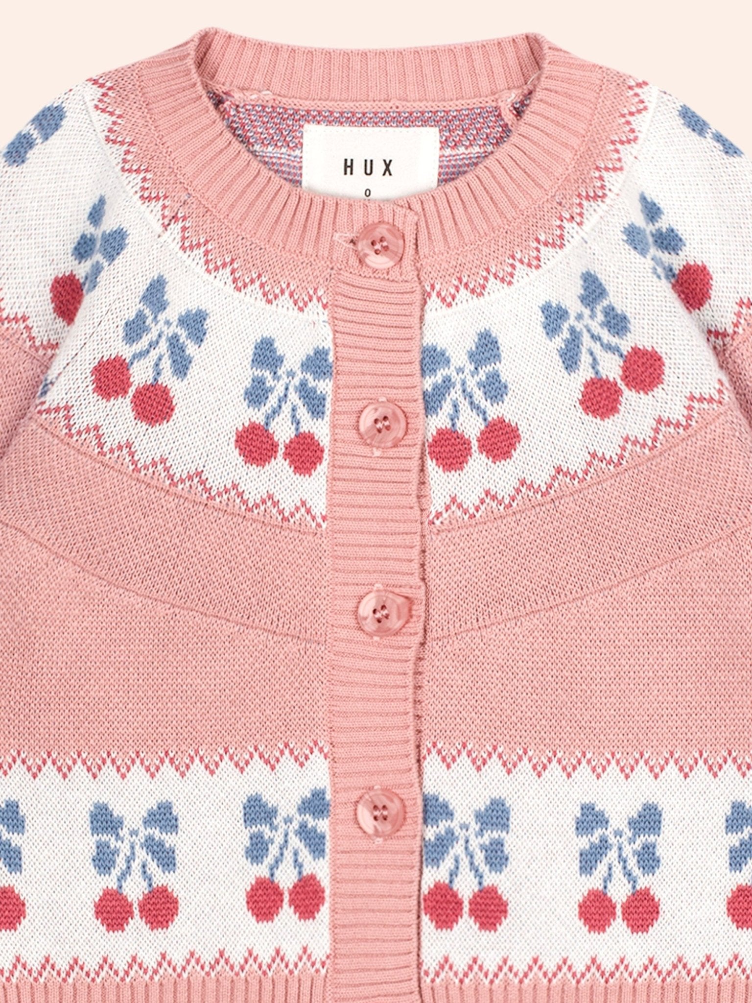Huxbaby Folk Cherry Bow Cardi Pink Huxbaby