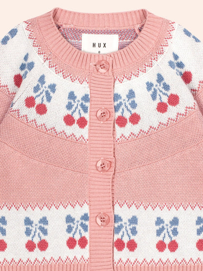 Huxbaby Folk Cherry Bow Cardi Pink Huxbaby