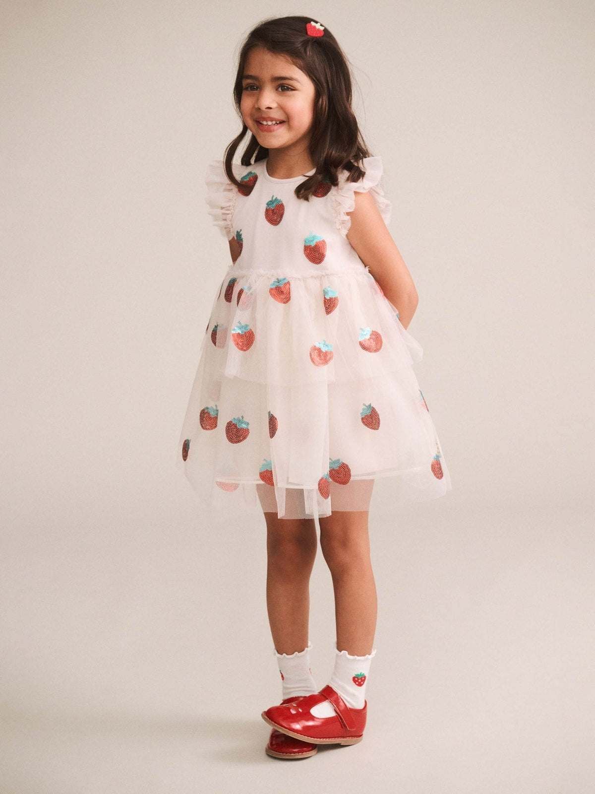 Huxbaby Sequin Strawberry Tulle Dress - Ecru