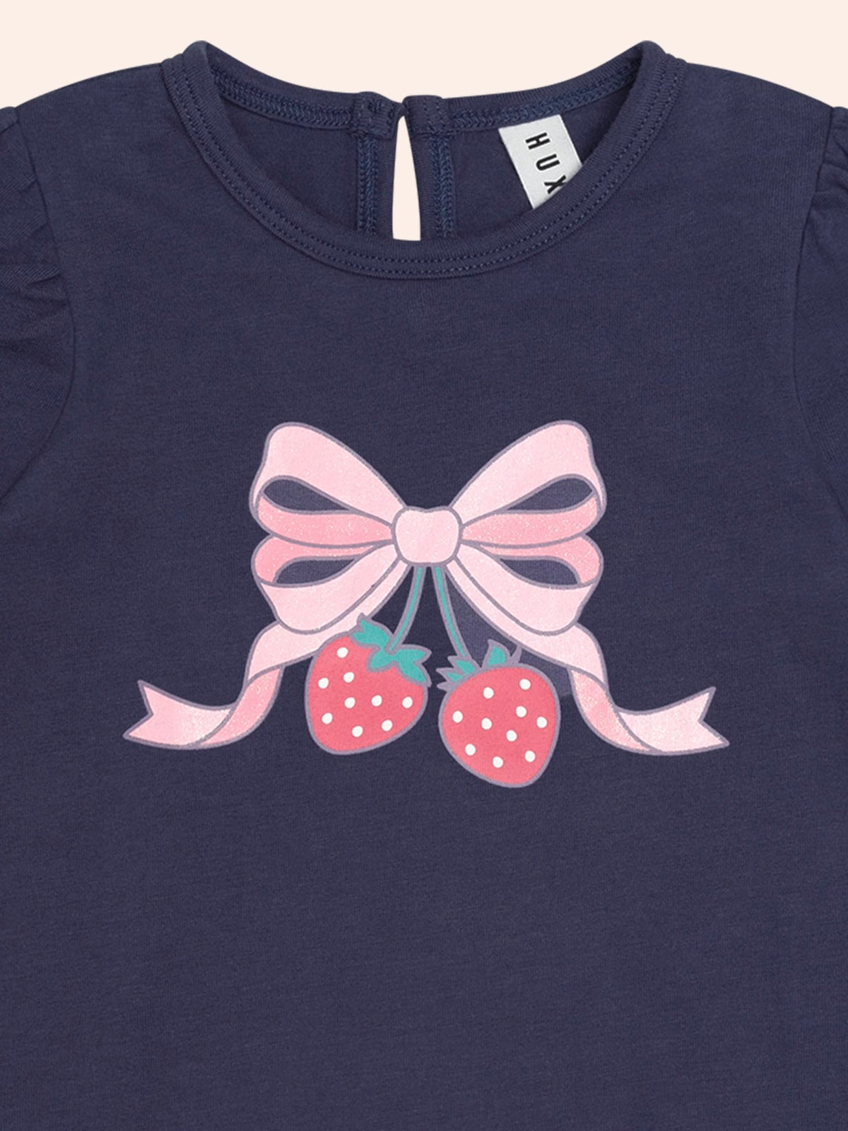 Huxbaby Strawberry Bow Puff Slv Top