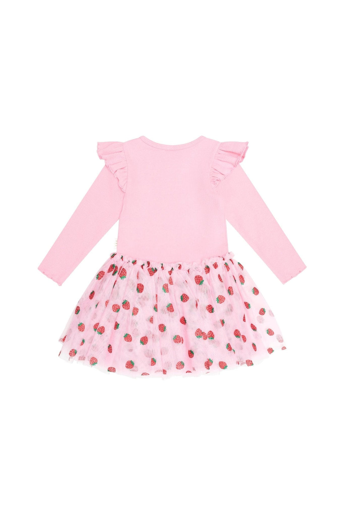 Huxbaby Strawberry Emb Long Sleeve Tulle Dress - Strawberry Crème